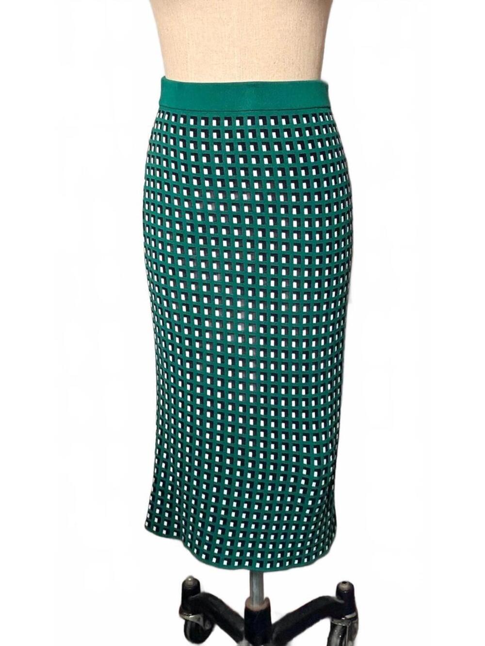 Banana Republic Green Geometric Knit Midi Pencil Skirt S